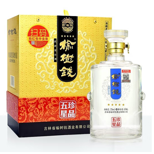 [정품]료수첸주. 진품5성(榆树钱酒, 珍品五星) 650ml, 52%Vol