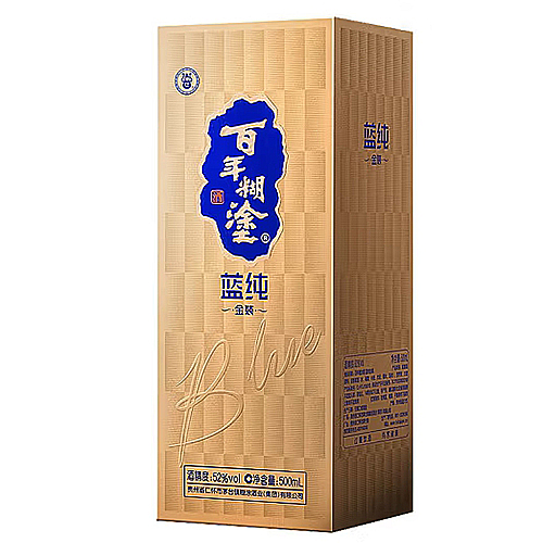 [정품]바이니엔후투. 람순금장(百年糊涂, 蓝纯金装) 500ml, 52%Vol