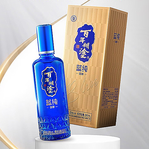 [정품]바이니엔후투. 람순금장(百年糊涂, 蓝纯金装) 500ml, 52%Vol