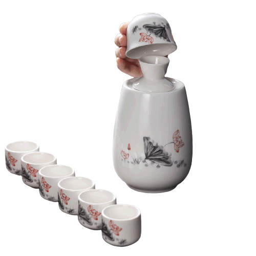 (酒具)바이주 술잔 세트 (온주용 도자기, 1+1+6, 8종 디자인)