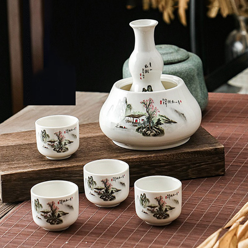 (酒具)바이주 술잔 세트 (온주용 도자기, 1+4, 4종 디자인)