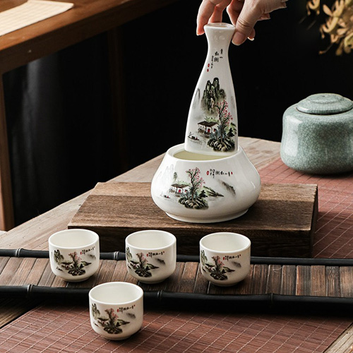 (酒具)바이주 술잔 세트 (온주용 도자기, 1+4, 4종 디자인)