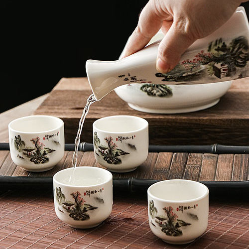 (酒具)바이주 술잔 세트 (온주용 도자기, 1+4, 4종 디자인)