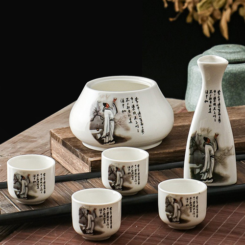 (酒具)바이주 술잔 세트 (온주용 도자기, 1+4, 4종 디자인)