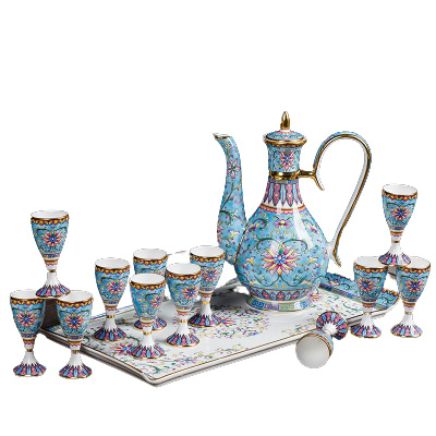 (酒具)바이주 술잔 세트 (법랑도자기, 1+1+12, 2종 색상)