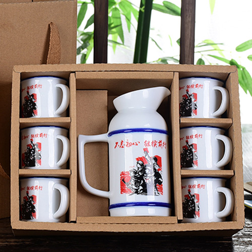 (酒具)바이주 술잔 세트 (도자기, 1+6set, 혁명유산)