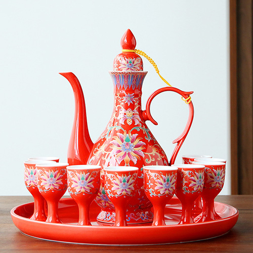 (酒具)바이주 술잔 세트 (도자기, 1+10set, 5종 디자인)