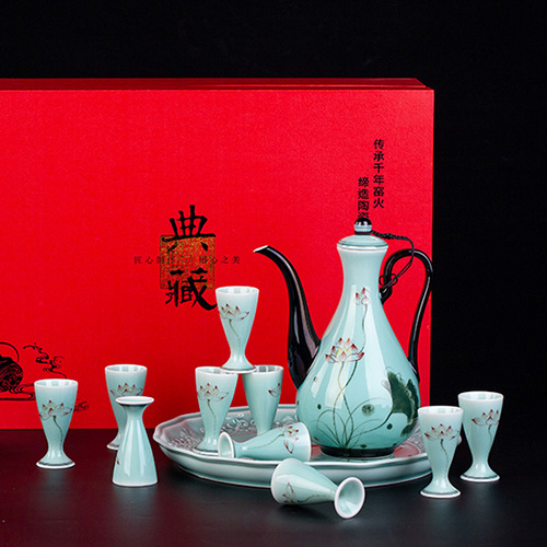 (酒具)바이주 술잔 세트 (도자기, 1+10set, 2종 디자인)