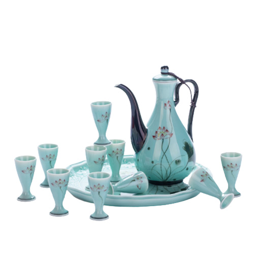 (酒具)바이주 술잔 세트 (도자기, 1+10set, 2종 디자인)