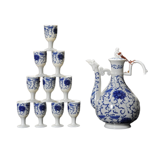 (酒具)바이주 술잔 세트 (도자기, 1+10set, 7종 디자인)