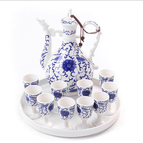 (酒具)바이주 술잔 세트 (도자기, 1+10set, 7종 디자인)