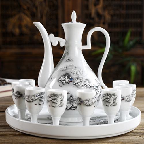 (酒具)바이주 술잔 세트 (도자기, 1+10set, 7종 디자인)