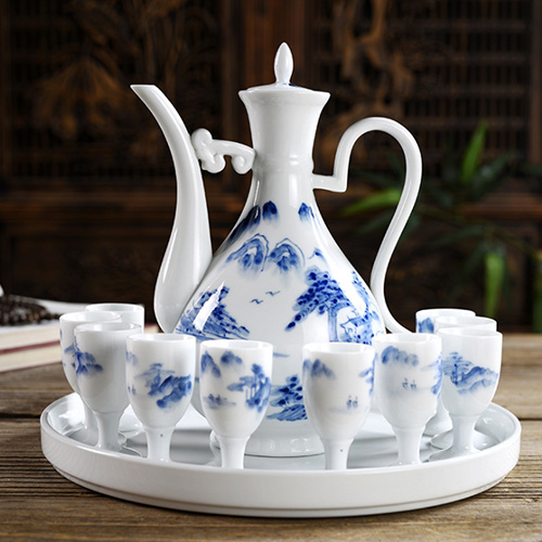 (酒具)바이주 술잔 세트 (도자기, 1+10set, 7종 디자인)